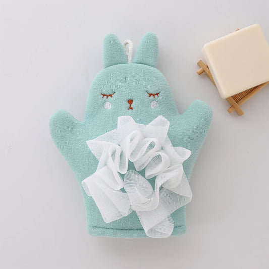 SYGA Child's Cute Towel Scrub Cartoon Bath Leather Gloves Foaming Double Sided Baby Clean Bath Tub Body Scrub Shower (Blue)