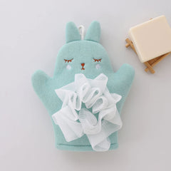SYGA Child's Cute Towel Scrub Cartoon Bath Leather Gloves Foaming Double Sided Baby Clean Bath Tub Body Scrub Shower (Blue)