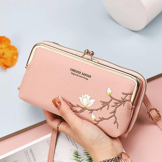 MOMISY Multi-Function Crossbody Bags for Women Mobile Purse Cell Phone Pouch with Adjustable Wide Strap Holder Pocket Small Purse Wallets Sling Bag Mini Shoulder Bags for Ladies Girls (Light Pink)