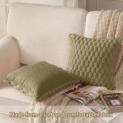 MOMISY Corduroy Cushion Throw Pillow Covers, Honeycomb Pattern, 45 x 45 cm, Pack of 2 (Green)