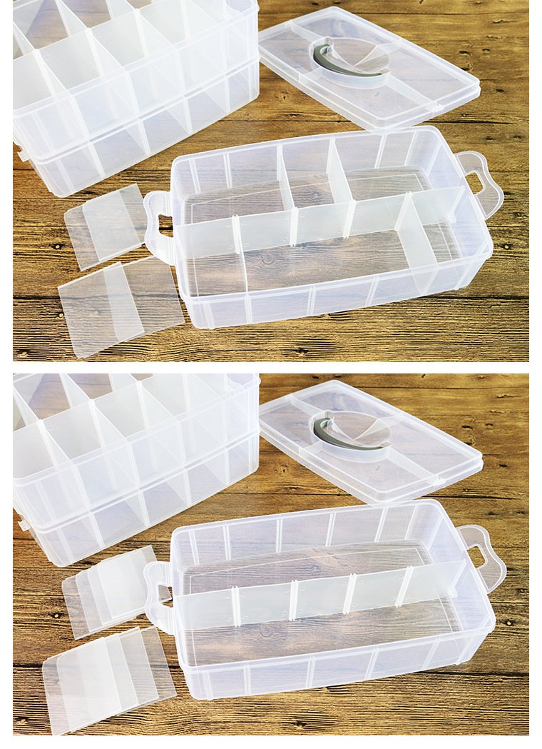 SYGA 3-Tray Transparent Plastic Organizer Storage Box/Basket/Container with Collapsible and Removable Dividers(31 X 19 X 24Cm)(White)
