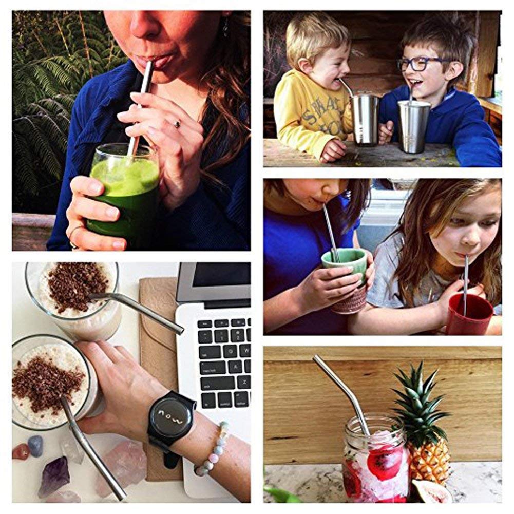 SYGA 8 Pieces Stainless Steel Straws Reusable, Metal Drinking Straws for Smoothie, Milkshake, Cocktail and Hot Drinks
