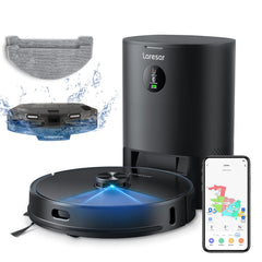 Laresar L6 Pro Robotic Vacuum Cleaner&Mop Combo-Auto Dirt Disposal,App Control,Works With Alexa,Lidar Navigation Smart Mapping,3000Pa Suction For Pet Hair,Floor,Carpet (1 Year Warranty)-Black,6 Hours