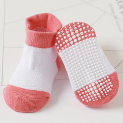 MOMISY Girl Boys Regular Socks Kids Toddlers Cotton Stretch Anti-Slip Anti Skid Silicone -6 Pairs (DottedFemale-2Color, 3 to 5 years), Multicolor