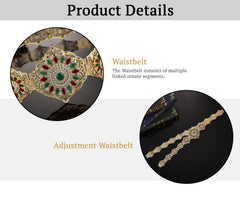 SYGA Women's Bridal Gift Diamond Rhinestone Inlaid Single Circle Noble Round Crystal Hollow Flower Metal Belt For Saree (Gold)