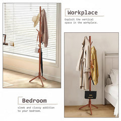 STANSY Wooden Tree Design Coat Rack Stand with Multiple Hooks & Stable Tripod Base for Entryway, Bedroom & Office