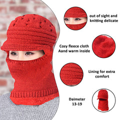 SYGA Women Balaclava Hat Beanie Winter Cap Snow Ski Winter Knit Neck Scarf Hiking Sports for Autumn Winter, Above 15 Year - Dark Pink