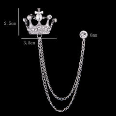 SYGA Luxury Crown Style Brooch for Men's & Women Suit Shirt Stud Brooch Lapel Pin Brooch Pin Chain Tassel Brooch Pin with Crystal Chain(Silver Crown)