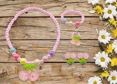 SYGA Children's Girls Necklace Earring Ring Set Jewelry Pearl Necklace Bracelet Set For Kids, Girl, Gift, Party (Cherry)