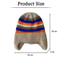SYGA Baby Winter Cap 1-5 Years Wool Multi-Stripe Warm Knitted Hat with Ear Protection Rainbow hat [Khaki]
