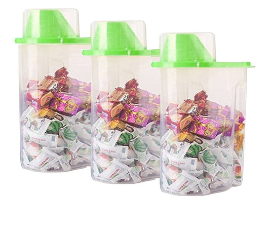 SYGA Medium Cereal Dispenser Jar 1900ml Set of 3 Multi Purpose Storage Container Idle for Kitchen-Storage Box Lid Food Rice Pasta Container(Medium,Green)