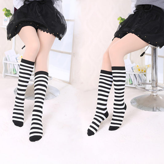 MOMISY Knee Socks for Womenand Girls Premium Cotton Blend, Breathable Long Knee High Stockings, Ultimate Comfort and Style, Ideal for Daily Use- Pack of 1 (Free Size) (Black White)