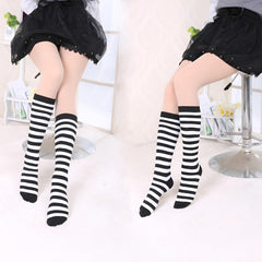 MOMISY Knee Socks for Womenand Girls Premium Cotton Blend, Breathable Long Knee High Stockings, Ultimate Comfort and Style, Ideal for Daily Use- Pack of 1 (Free Size) (Black White)
