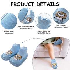 MOMISY Anti-Skid leather soled Shoe Socks for Baby Boys and Baby Girls-12 to 18 months, Medium, Blue