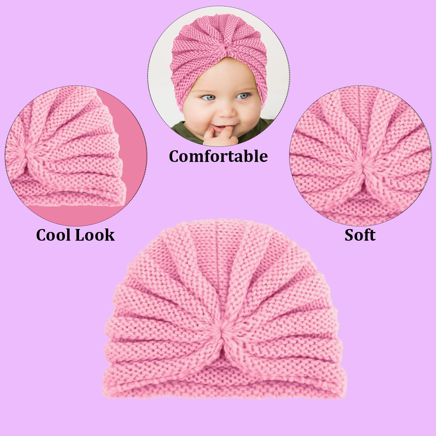 SYGA Baby Turban Cap Unisex Winter Woolen Warm Hat Bowknot Knitted Infant Toddler Cap 0-3 Years Beige