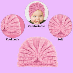 SYGA Baby Turban Cap Unisex Winter Woolen Warm Hat Bowknot Knitted Infant Toddler Cap 0-3 Years Beige