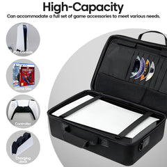 Sounce Premium Hard Shell Travel Briefcase for PS5 Console â€“ Shockproof & Waterproof Carrying Case for PlayStation 5 with 2-Tier Storage, Shoulder Strap â€“ Fits Console, Controllers Accessories â€“ Black