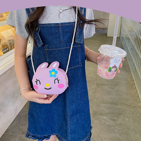 SYGA Children's Rabbit Sling Bag Small Mini Coin Bag Cartoon Backpack PU Leather Kitten Handbag for Toddlers Kids (Beige)