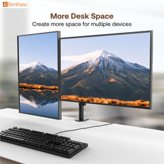 BonKaso Dual Monitor Stand for Desk | Height Adjustable Alloy Steel Arm Mount for 13”–27” Screens | 360° Rotation, Tilt & Swivel, Cable Management, Space-Saving Dual Arm Monitor Mount (Black & White)