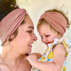 SYGA 2 Pcs Mom & Baby Headband Naylon Stretchable Hairband Suitable for Newborn Infant Toddler Kids 0-3 Year (Beige)