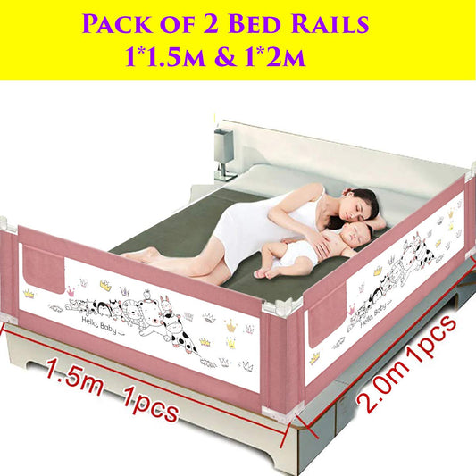 SYGA 1.5 & 2.0 M Pack of 2 Animal Print Baby Safety Bed Rail_Pink