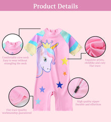 SYGA Children's Swimsuits for Boys and Girls Pink Crown Unicorn-L Size Perfect for Kids Age 5-6 Years Old (Pink)