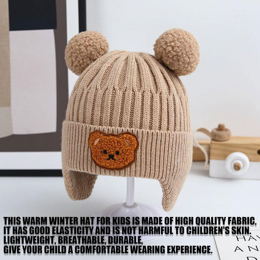 MOMISY Baby Beanie Winter Hat, Rainbow Warm Toddlers Beanies for Kids Boys & Girls Woolen Knitted Cap (6 Months - 2 Years) (Bear Khaki)