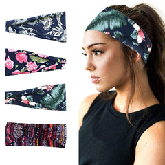 MOMISY 4Pcs Headbands for Women Yoga Running Sports Hiking Hairband Elastic Non Slip Sweat - Navy Blue, Multi, Blue Garden, Navy Blue Floral