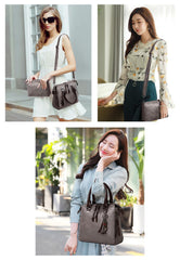 SYGA Pack Of 4 Women Handbag Set,Pu Leather Handbag With Crossbody Bag, Clutch Bag And Credit Card Holder Tote Bag (Black)