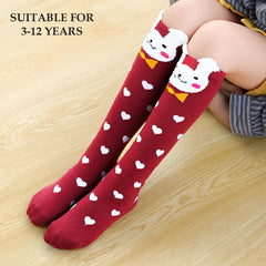 MOMISY 1 Pair of Baby Spring Winter And Autumn Combed Cotton Long Tube Knee-High Socks Suitable Age of 3 to 12 Years (IN, Age, 3 Years, 12 Years, BunnyHeart)