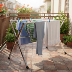 STANSY Extendable Double Rod Clothes Drying Stand, Foldable Galvanized Steel, Adjustable Length 130-200 cm, Heavy Duty Laundry Rack for Indoor and Outdoor Use