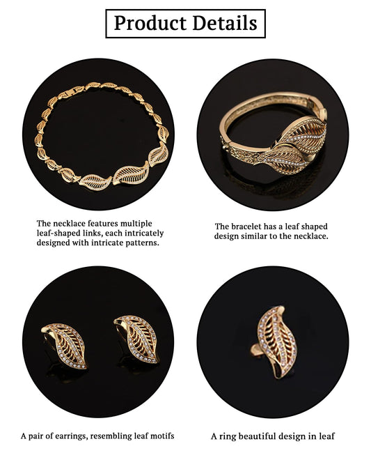 SYGA Leaf Four Piece Set Earrings,Necklace,Bracelet,Ring,Jewelry Set for Party Wedding Festive for Women & Girls Accessories