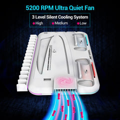 Ant Esports Dock5 RGB with Cooling Fan and Dual Controller Charger Station, PS5 Console Disc & Digital Edition, PS5 Cooling Station Accessories with RGB Light/Headset Holder/6 Game Slots/Screw (White)