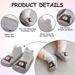 MOMISY Anti-Skid leather soled Shoe Socks for Baby Boys and Baby Girls-12 to 18 months, Medium (Grey Bear, M)