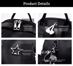 SYGA Women's Oxford Cloth Backpack Casual College Style with Cute Key Chain Student School Bag (Black)