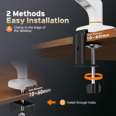 iVOOMi Power Arm White Monitor Stand for Desk with 100 x 100mm VESA Mount, Adjustable Gas Spring Monitor arm with Grommet Mounting Base for 15-34'' 2-12 kgs Screens, 1 Year Warranty