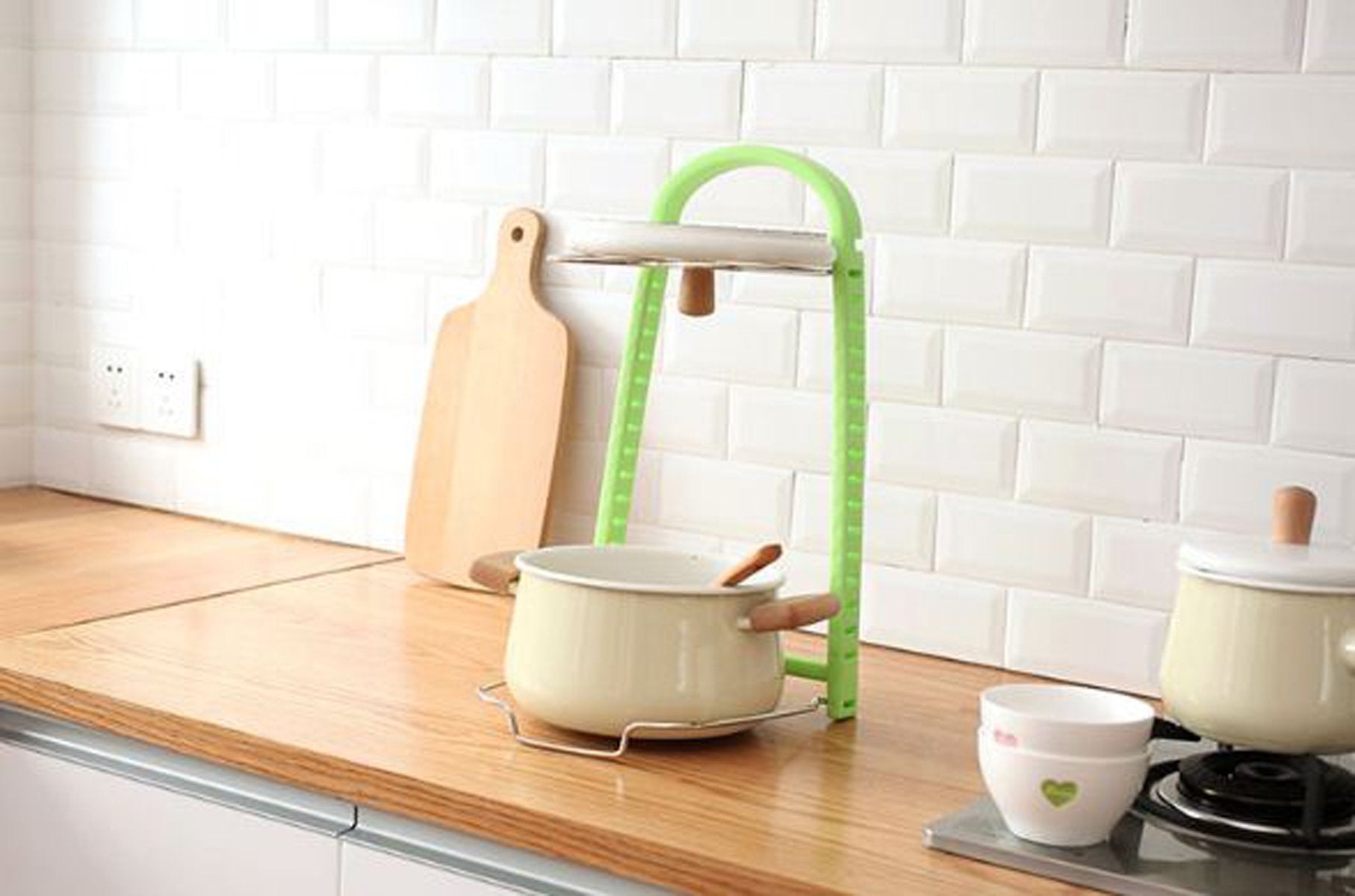 SYGA 3 Layer Adjustable Pantry Pot Lid Kitchen Organizer Bakeware Shelf Storage | Plate Dryer Tray Sink Holder (White) 45cm*24cm