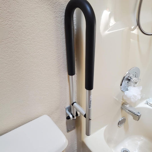 MOMISY Wall Mounted Flip up/Folding Aluminum Grab Bar Rails 23.6 Inch Toilet Handrails Bathroom Safety Bar Hand Support for Senior Citizen Injured and Handicapped (1)