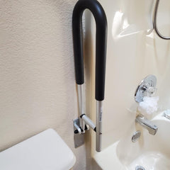 MOMISY Wall Mounted Flip up/Folding Aluminum Grab Bar Rails 23.6 Inch Toilet Handrails Bathroom Safety Bar Hand Support for Senior Citizen Injured and Handicapped (1)