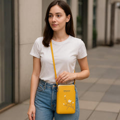 MOMISY Mobile Bag Cellphone Sling Bag Card Holder Wallet Handbag Crossbody multi-function Shoulder Bag for Girls & Women-Embroidery (Yellow)