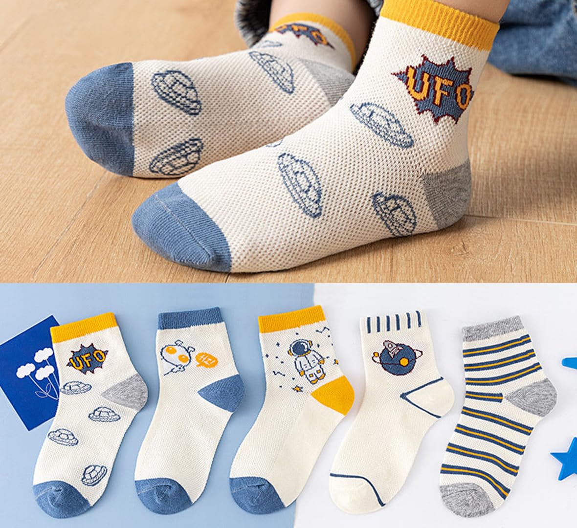 SYGA 5 Pairs Baby Girl & Baby Boy Socks, Toddlers Infant Cotton Stretch Crew Socks with Space Design, Suitable for 9 Months to 2 Years baby