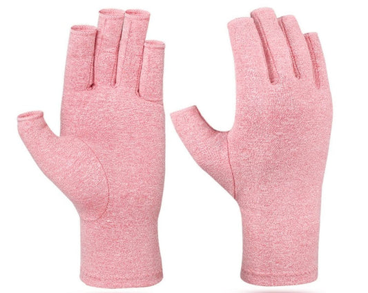 MOMISY Arthritis Gloves Women Men Hand Fingerless Compression Wrist Support Therapy Relieve Pain from Rheumatoid RSI Carpal Tunnel for Typing Dailywork-1 Pair, Pink, S