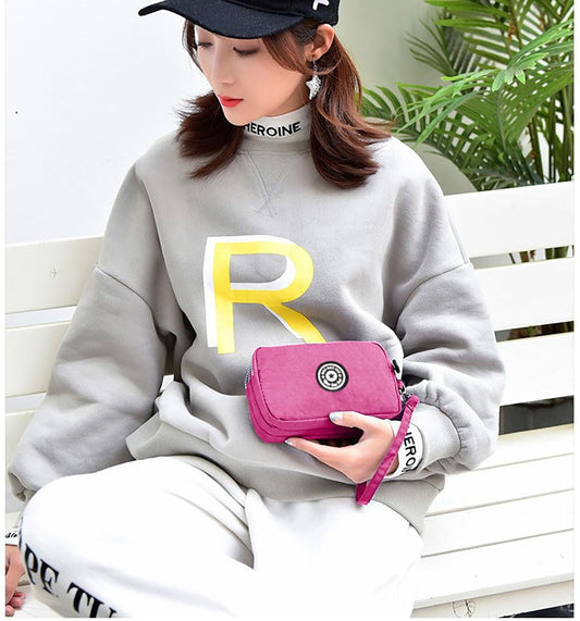 SYGA Women's Three-Zip Coin Purse Cosmetic Bag Mobile Phone Bag Hand Portable Bag Medium Bag Small Square Bag