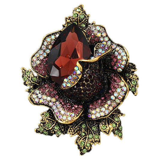 SYGA Brooch Pin Fashion Crystal Rhinestone Jewellery Pin Vintage Accessories Decoration Clothing Bouquet Brooches for Bridal Women Girl (BROWN-ROSE-BROWN)