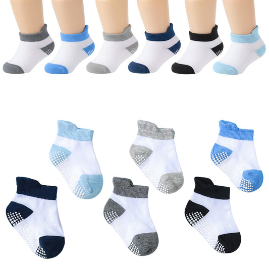 MOMISY Baby Girl Boys Non Slip Socks Toddlers Infant Cotton Anti-Slip -6 Pairs (Dotted-2Color, 1 to 3 years)