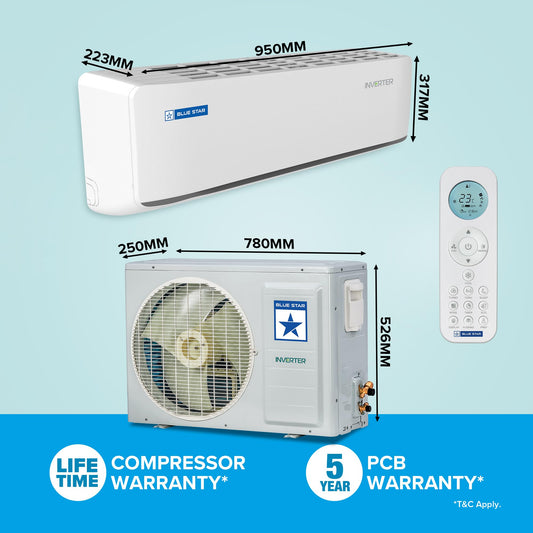 Blue Star 1.5 Ton 5 Star, 60 Months Warranty, Wi-Fi Smart Inverter Split AC (Copper, Convertible 5 in 1 Cooling, AI Pro, DigiQ Hepta Sensors, 4 Way Swing, IE518ZNURS, White)