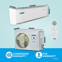 Blue Star 1.5 Ton 5 Star, 60 Months Warranty, Wi-Fi Smart Inverter Split AC (Copper, Convertible 5 in 1 Cooling, AI Pro, DigiQ Hepta Sensors, 4 Way Swing, IE518ZNURS, White)
