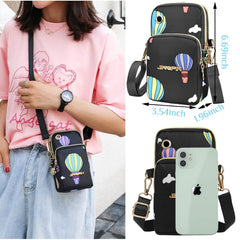 MOMISY Small Cross Body Bag, Multifunction 3 Layer Mini Shoulder Bag Phone Purse Armband with Headphone Port for Teens Girls Ladies Women (Balloon Black)