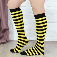 MOMISY Knee Socks for Womenand Girls Premium Cotton Blend, Breathable Long Knee High Stockings, Ultimate Comfort and Style, Ideal for Daily Use- Pack of 1 (Free Size) (Yellow Black)