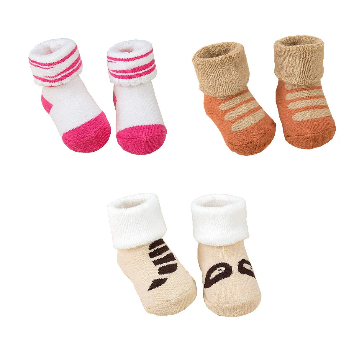 SYGA Set of 3 Baby Warm Thick Turn Cuff Ankle Cotton Soft Warm Inter Socks Set of 3 0-12 Months Baby